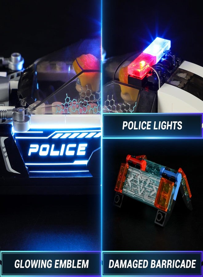 FUNWHOLE Police Patrol Car Lighting Building-Bricks Set - Cyberpunk City Car Chase Playkit with Officer 372 Pcs STEM Toys - Image 4
